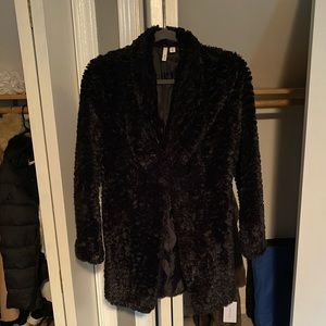 Black faux fur coat